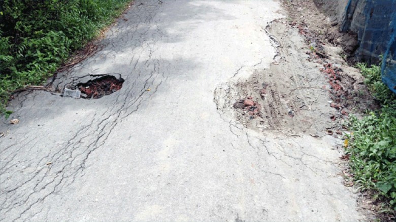 শ্যামনগরে সরকারী কার্পেটিং রাস্তা ছিদ্র করে, পাইব স্থাপন , রাস্তার ক্ষতি সাধন